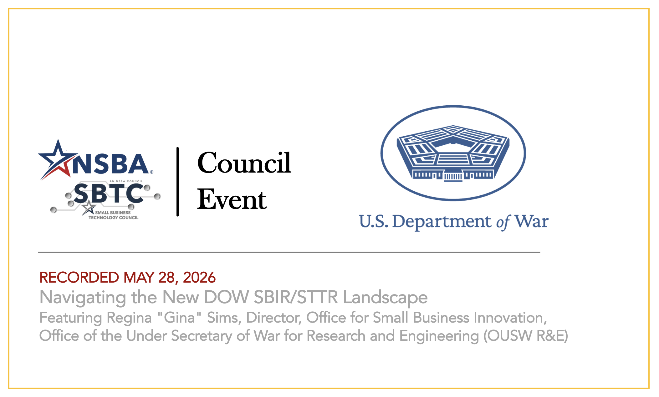 Watch the SBTC recording of this important webinar helping small businesses navigate the new SBIR/STTR realities at the Pentagon. 