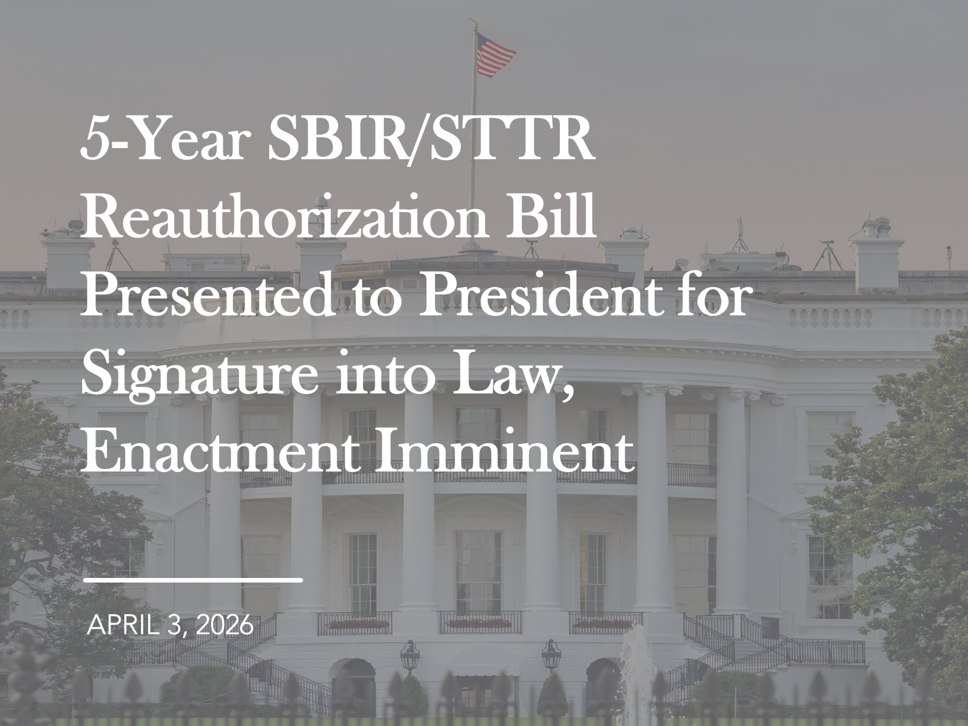 NSBA and our Small Business Technology Council (SBTC) are grateful to Congress for their prioritization of small-business support in critical fund designations for technology research and development under the SBIR/STTR programs and urge the President to sign the S. 3971 reauthorization into law without delay. 