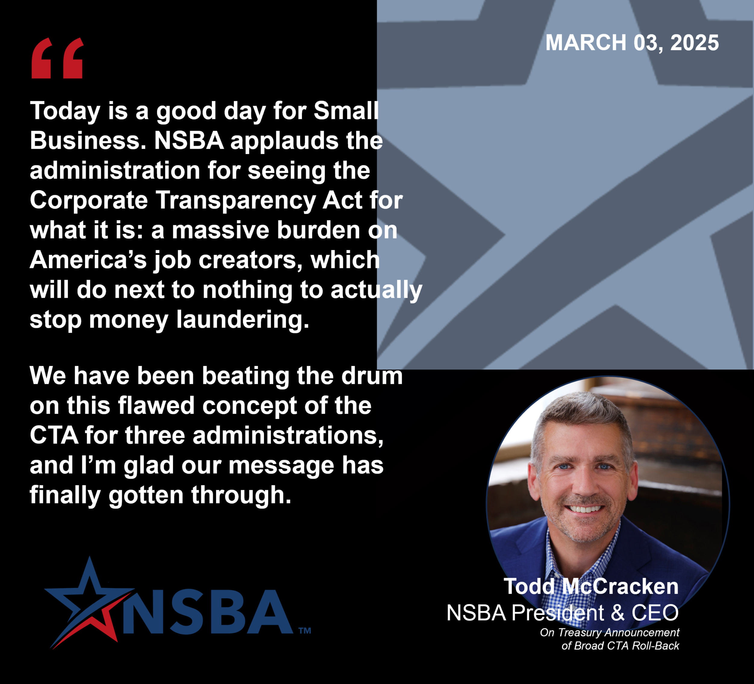 NSBA applauds Treasury and FinCEN for choosing common sense to respond to Small-Business concerns over the Corporate Transparency Act (CTA). 