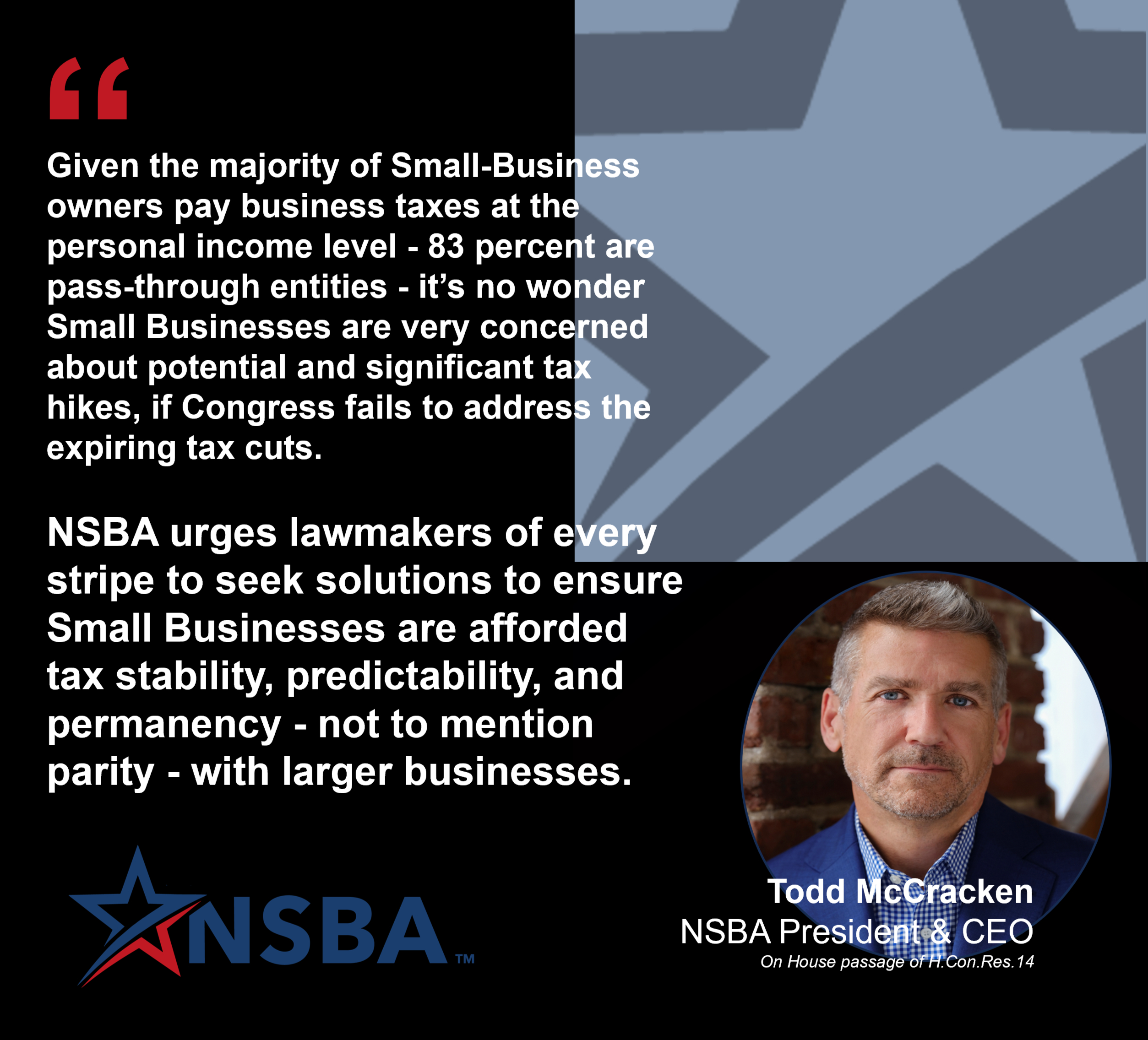 Extension of critical tax provisions serving of the Small-Business community is an NSBA Priority Issue for the 119th Congress.