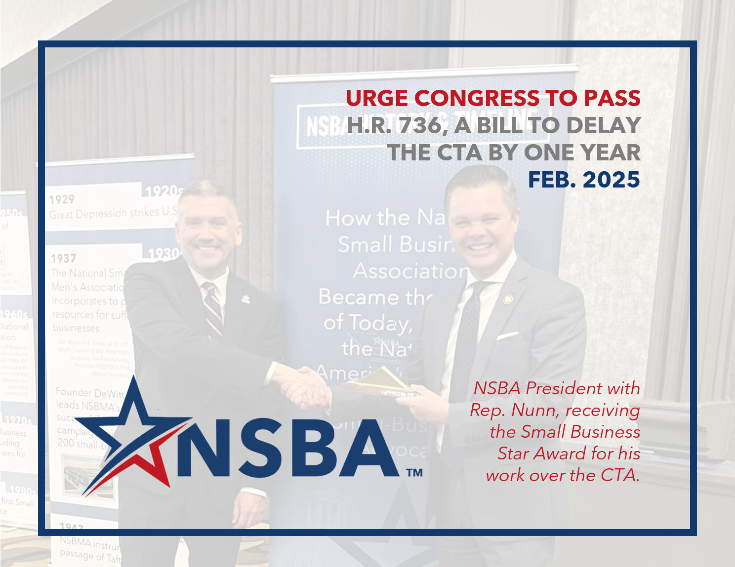 NSBA urges Congress to pass H.R. 736 to delay the Corporate Transparency Act (CTA).