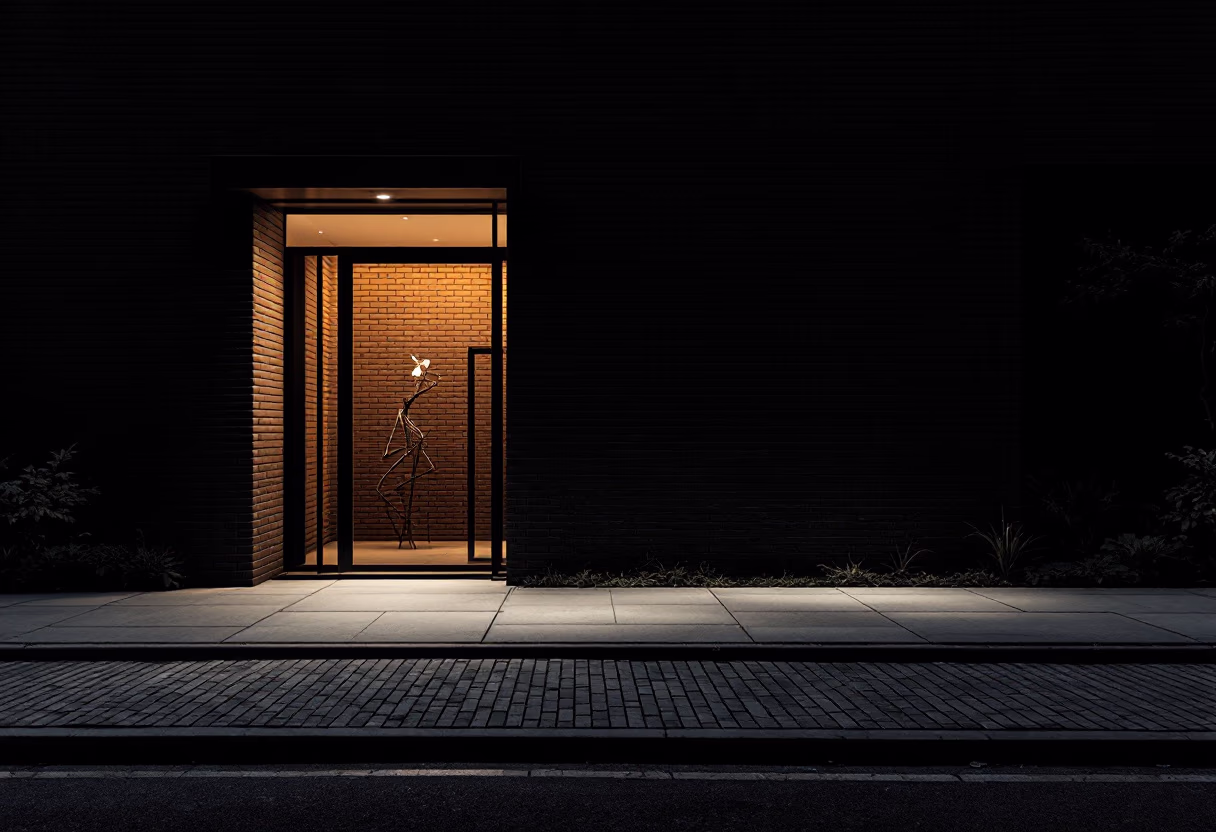 Illuminated entrance doorway.