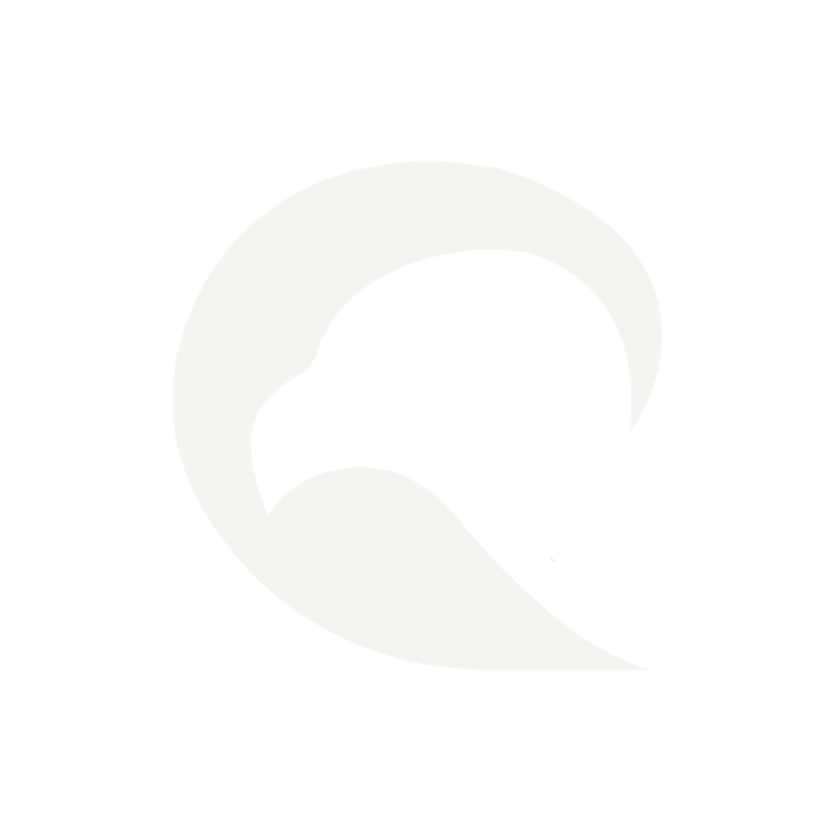 Minimalist abstract design resembling a bird's head in a cream color on a black background.