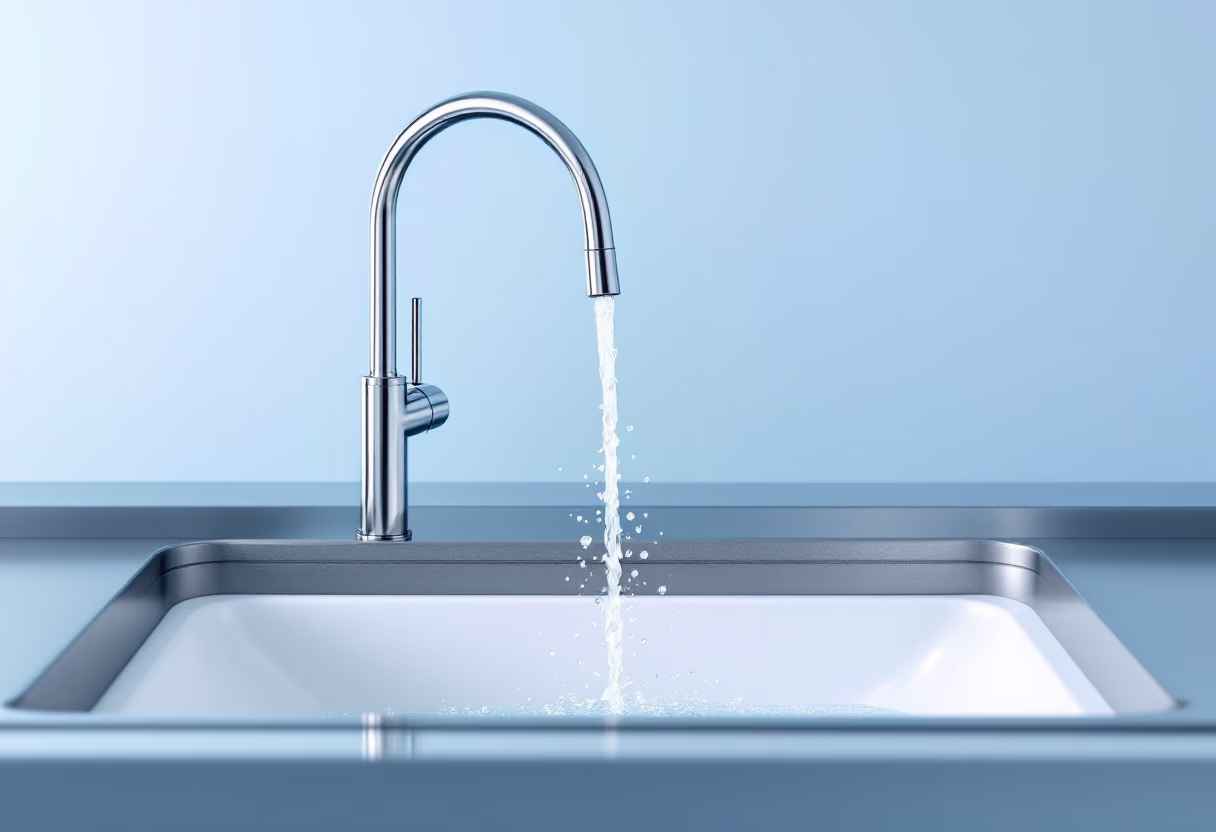 [background image] image of kitchen sink with running water for a plumbing service