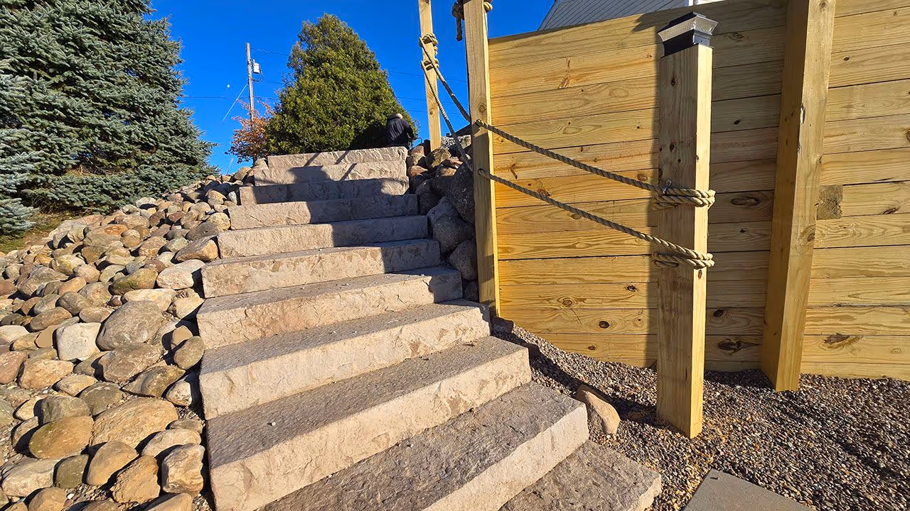 outdoor stone steps construction for sloped yard access