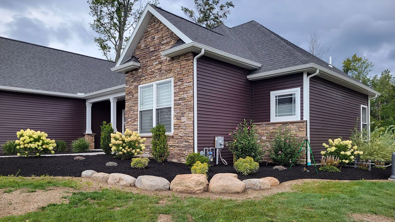 fresh mulch beds and plant installation landscaping near me