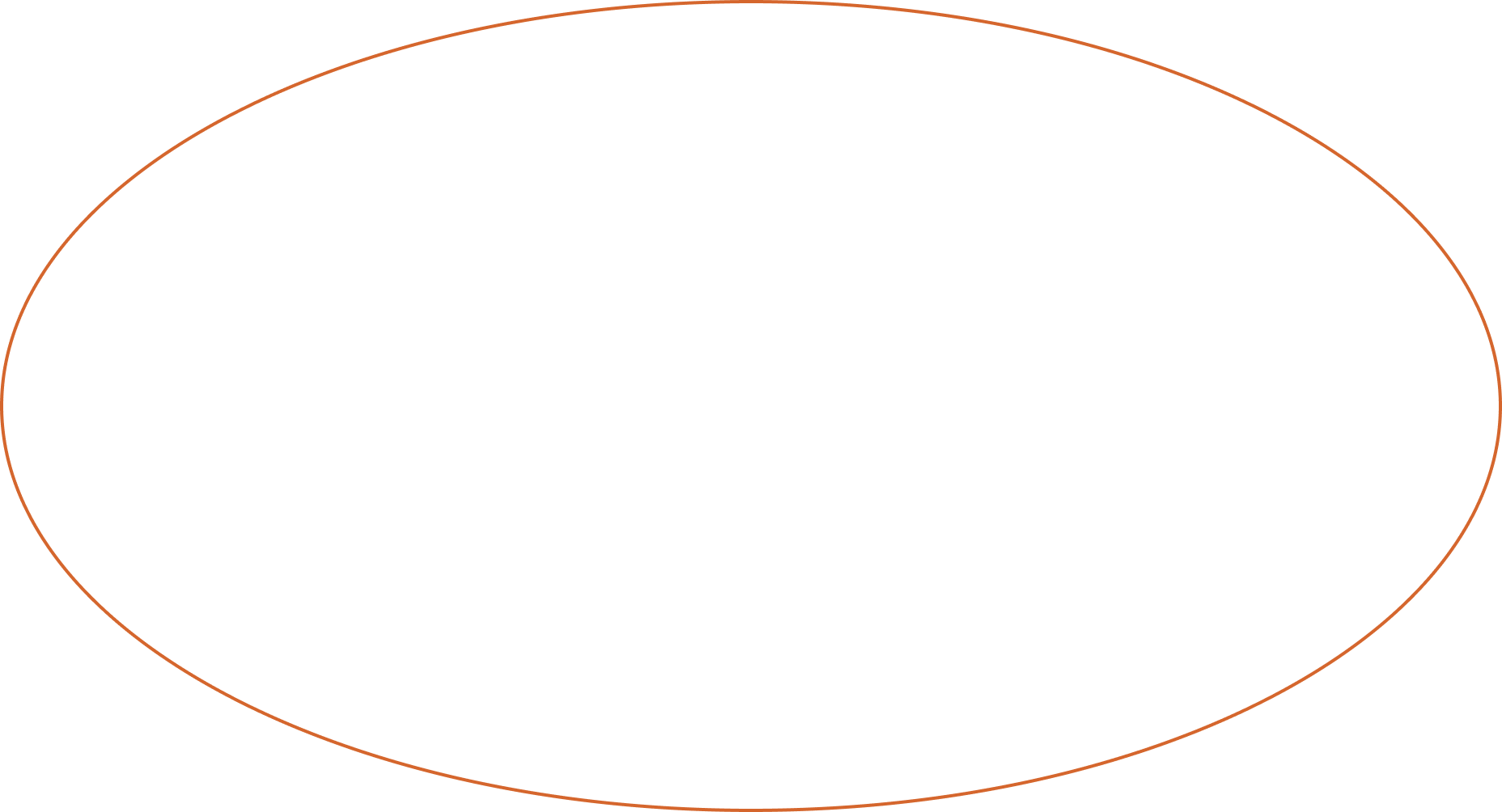 Thin orange elliptical outline on a transparent background.