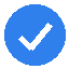 White checkmark inside a blue circle.