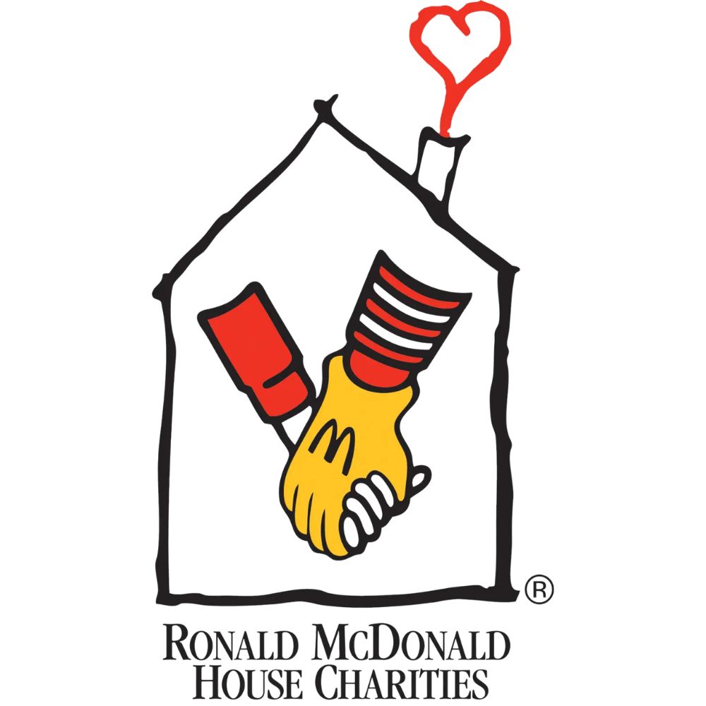 Ronald McDonald House Charities logo showing two hands holding inside a house with heart smoke.