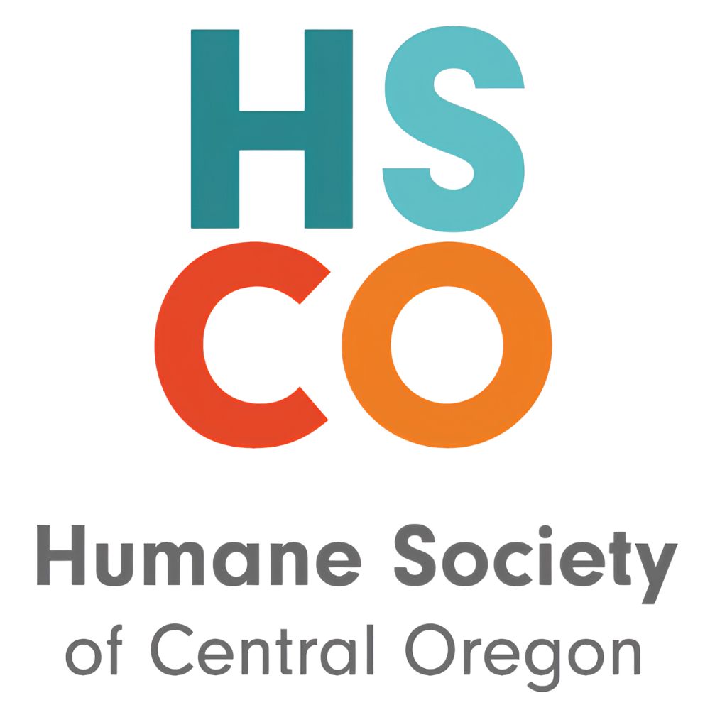 Logo for Humane Society of Central Oregon with letters HSCO in blue, teal, red, and orange.