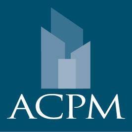 ACPM logo featuring stylized building shapes on blue background.