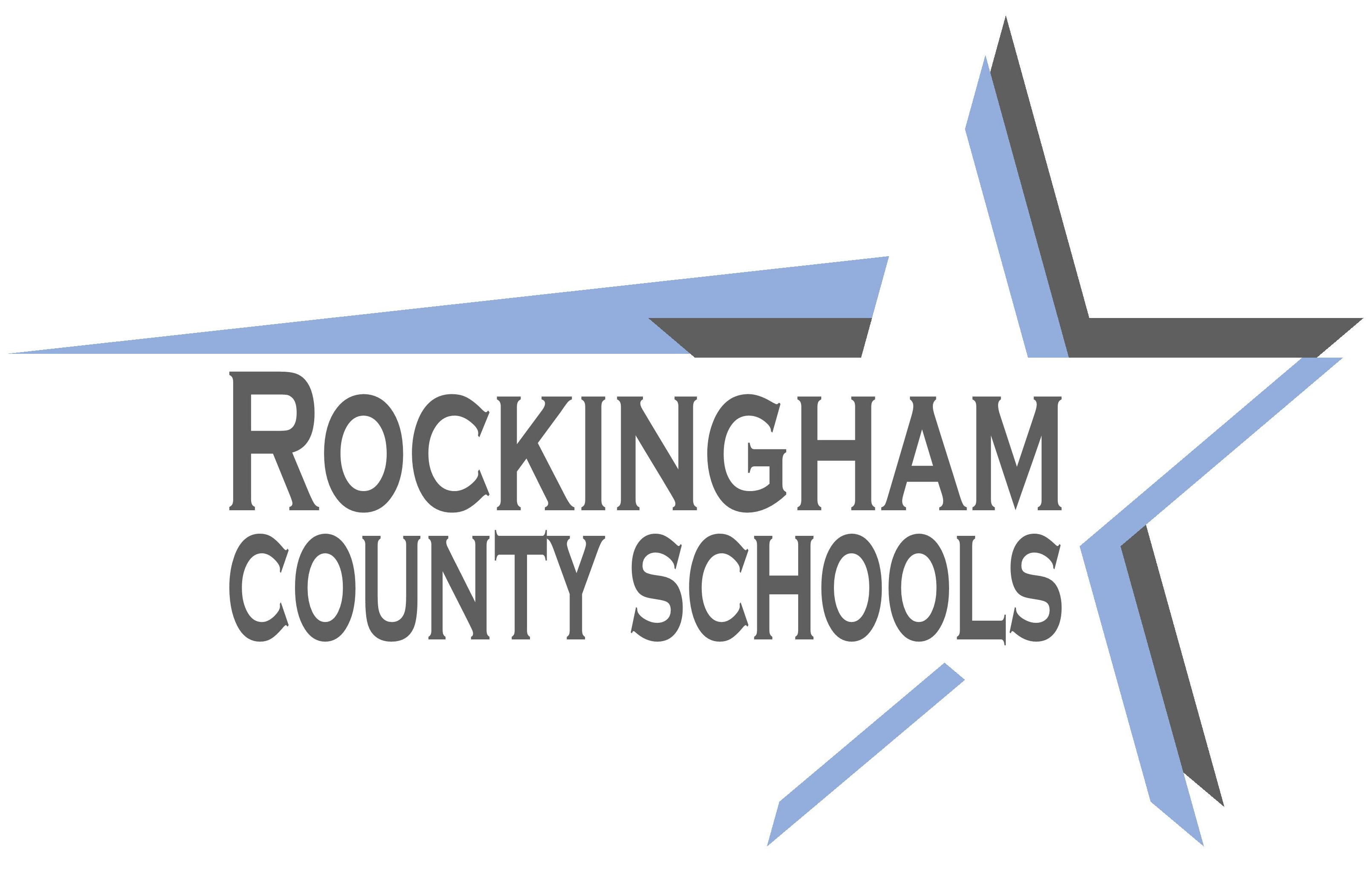 Rockingham County Schools logo with stylized star in blue and gray.