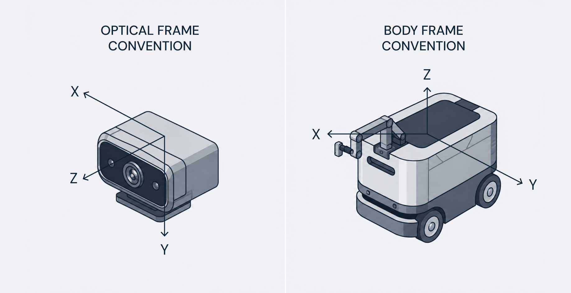 side-by-side diagram of the two coordinate conventions