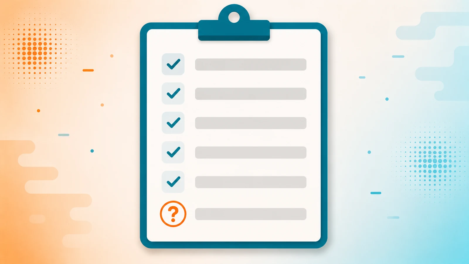 Tabla con cinco puntos palomeados y uno pendiente marcado con signo de interrogación - checklist antes de contratar un CRM con WhatsApp