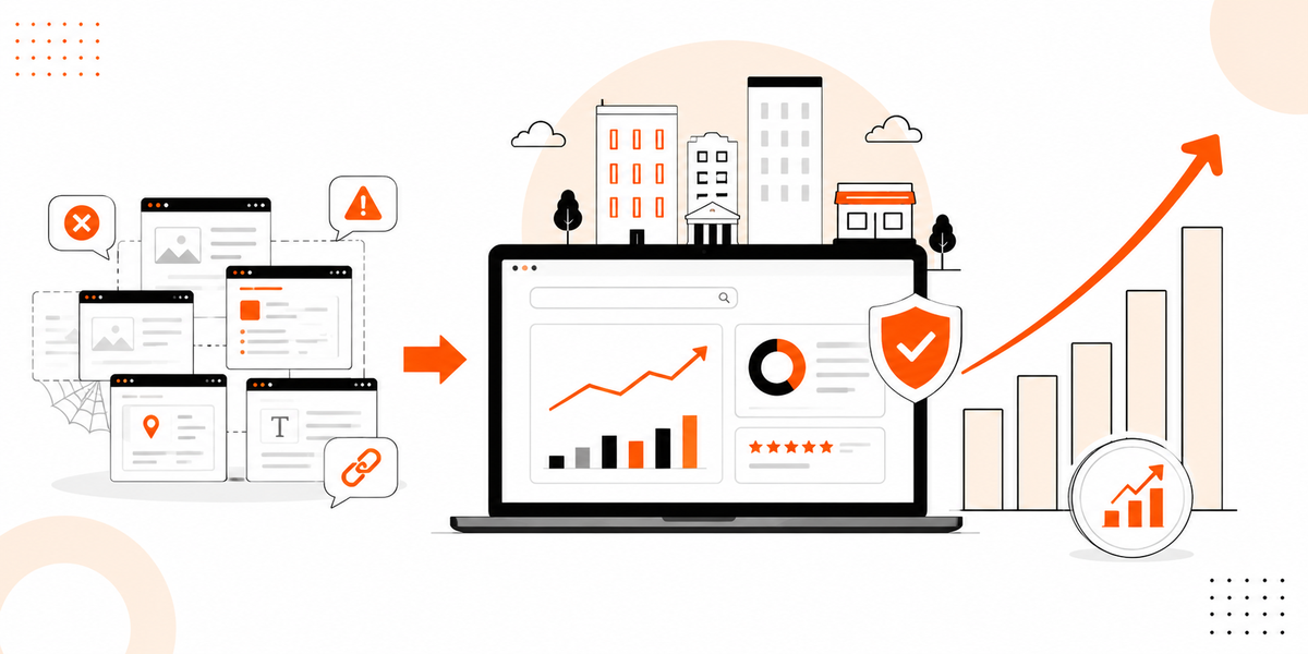 SEO growth dashboard illustration for established businesses.