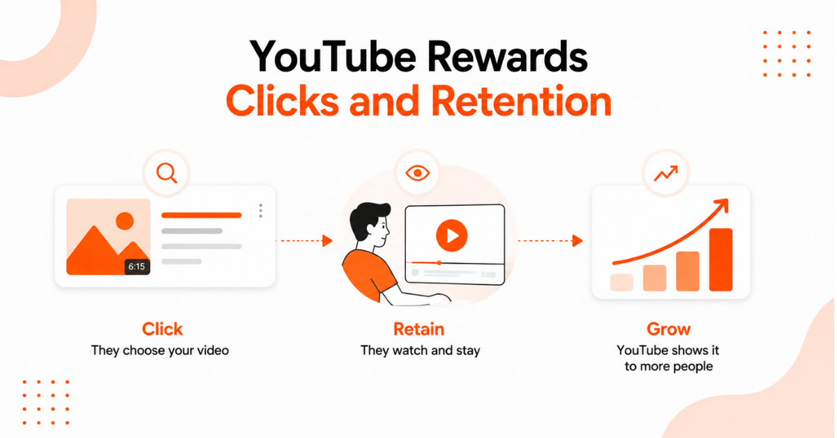 YouTube rewards clicks and retention illustration flow.
