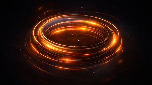 Glowing orange rings of light swirling against a dark background.