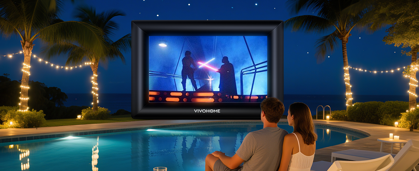 Inflatable outdoor movie screen for a cinema experience