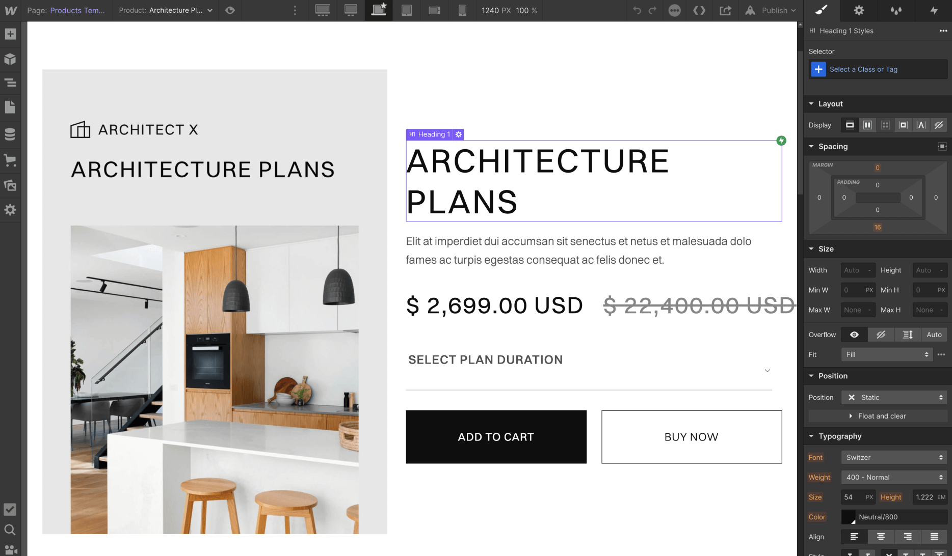 eCommerce Single - Architect X Webflow Template