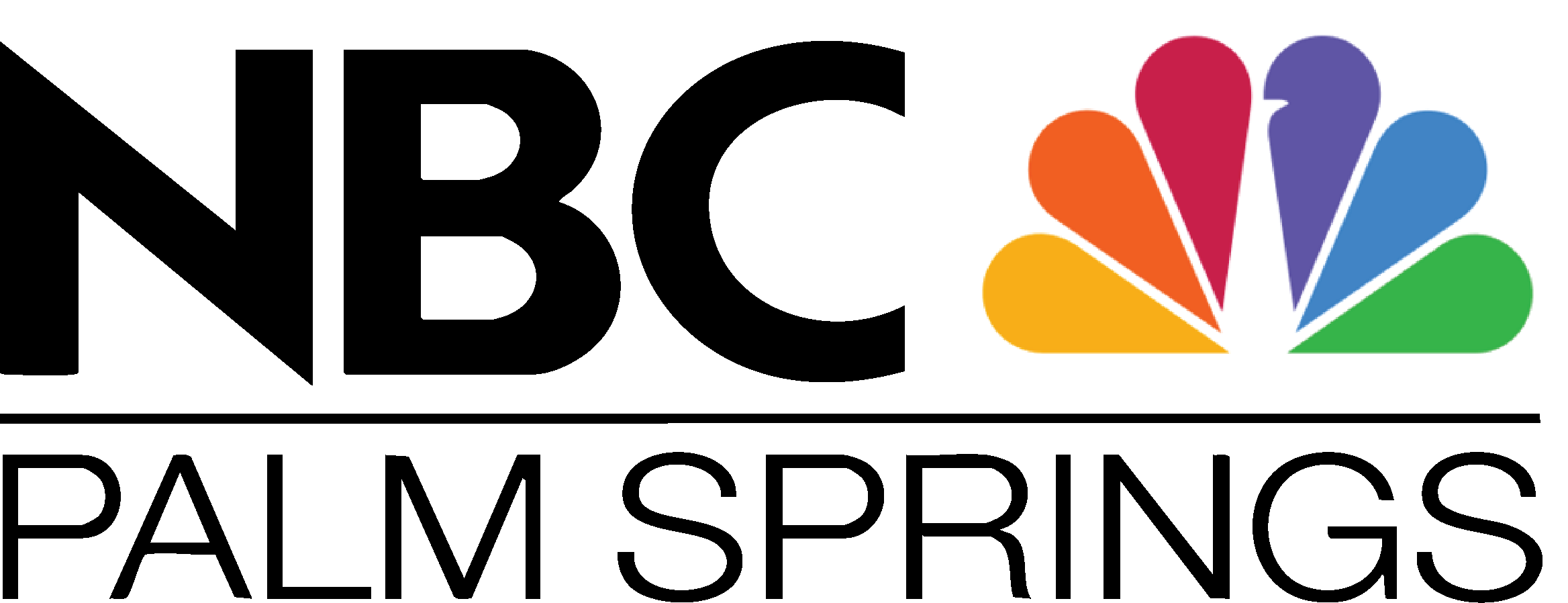 NBC Palm Springs logo featuring black text and a colorful peacock emblem.