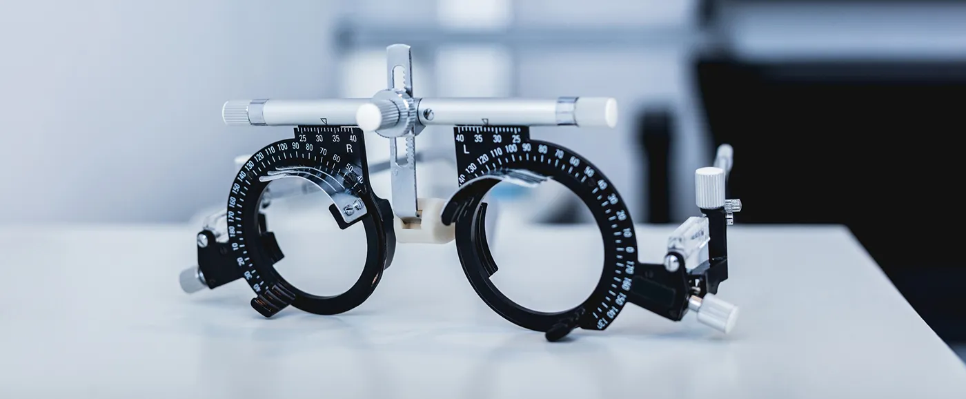 Optometry trial frame used for measuring prescriptions during an eye test