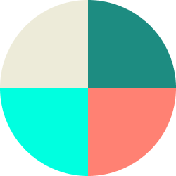 Circle divided into four colored quadrants: teal, light beige, cyan, and coral.