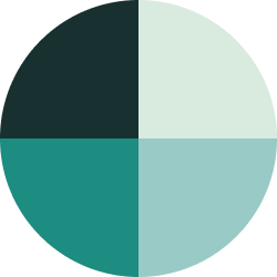 Circle divided into four equal quadrants with different shades of green and teal.