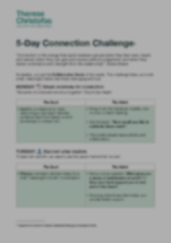 5-Day Connection Challenge with prompts for creating connection and personal value moments.