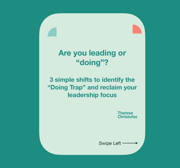 Text asking if you are leading or "doing," with tips on avoiding the Doing Trap for better leadership focus.