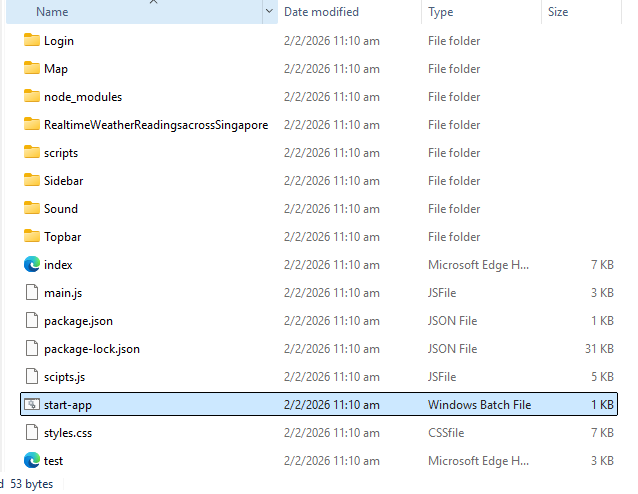 File Explorer showing the App folder contents, with start-app highlighted