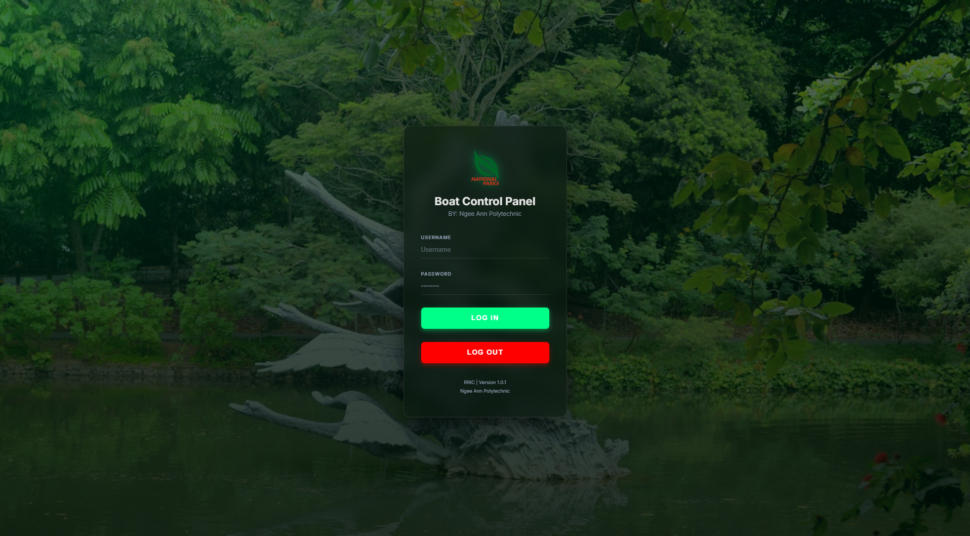 The Boat Control Panel login screen with empty username and password fields