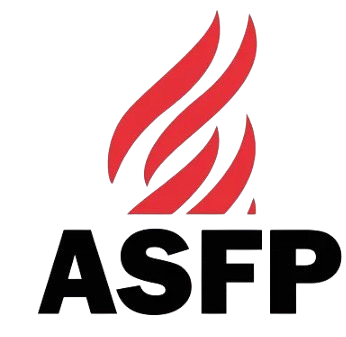 ASFP logo featuring stylized red flame design above bold black ASFP letters.