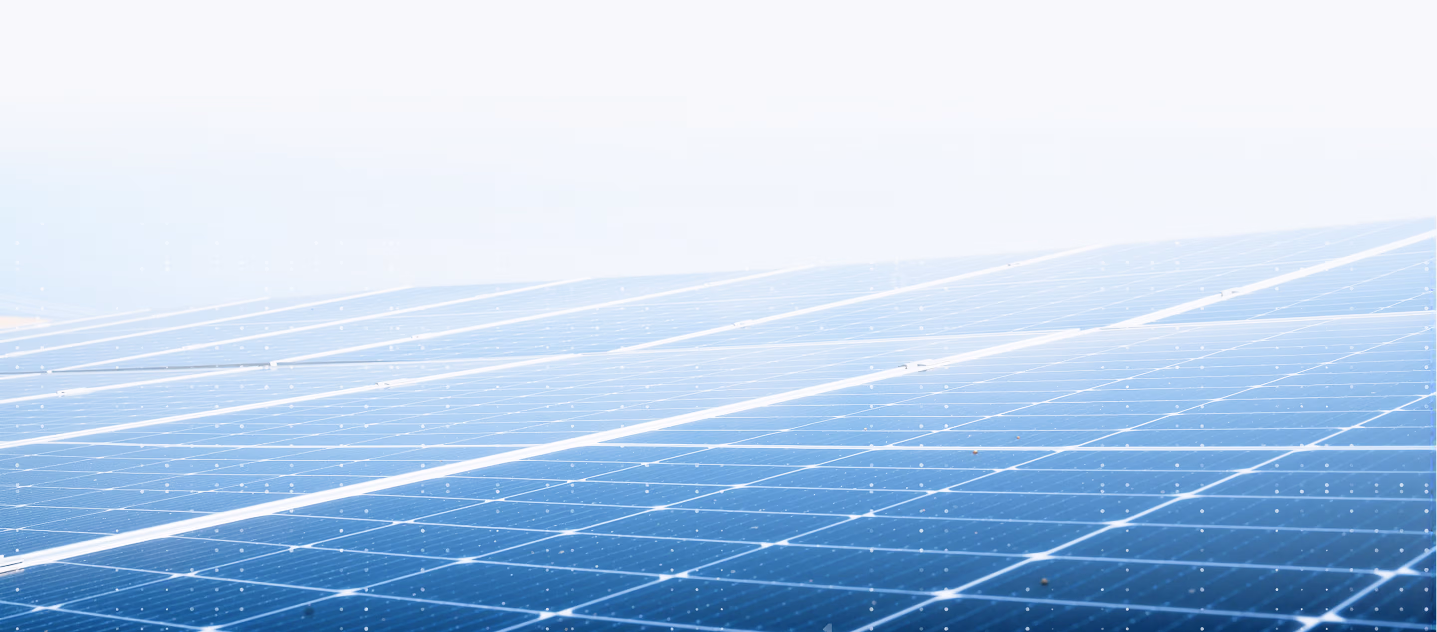 Rows of blue solar panels under a clear sky with faint digital data overlay.