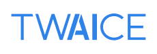TWAICE wordmark logo in blue uppercase letters on a transparent background.