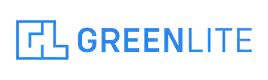 Logo with stylized letters FL and greenlite in blue gradient text.