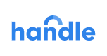 Logo text 'handle' in blue with a stylized arch and dot above the 'n'.