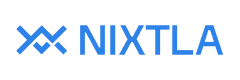 Impact Nixtla logo with stylized blue text and crossed lines symbol on black background.