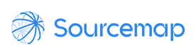 Sourcemap logo featuring a blue globe with connected dots on the left and the word Sourcemap in blue text.