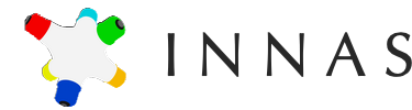 Logo met zes verbonden kleurige segmenten naast het woord INNAS.