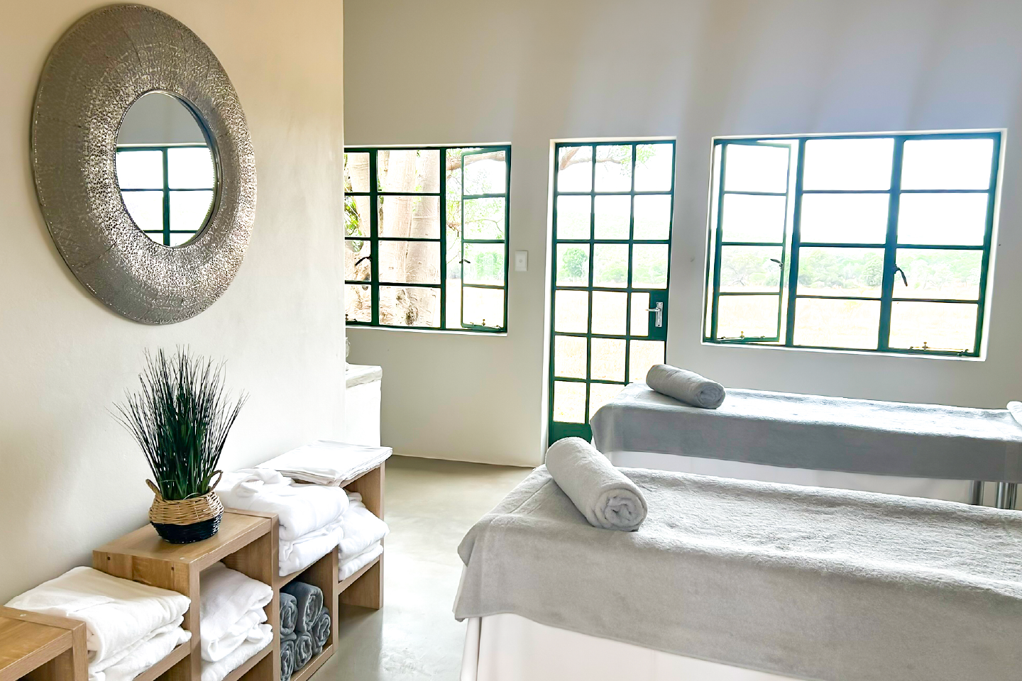 Tranquil spa treatment room at Zebra Nature Reserve Spa.