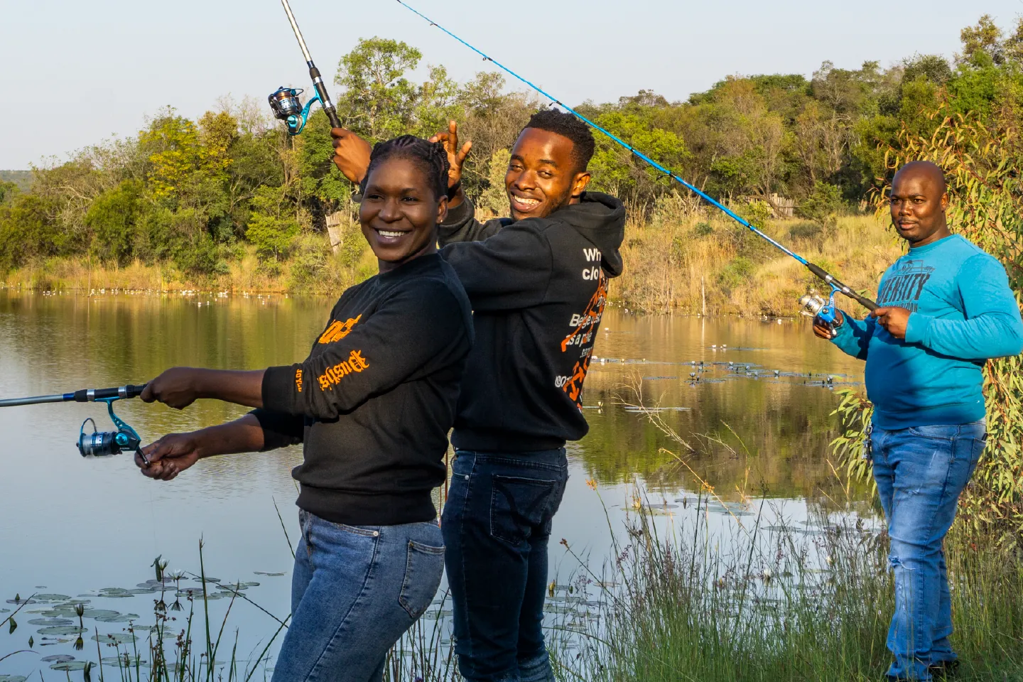 Fishing on the dam at Zebra Nature Reserve.