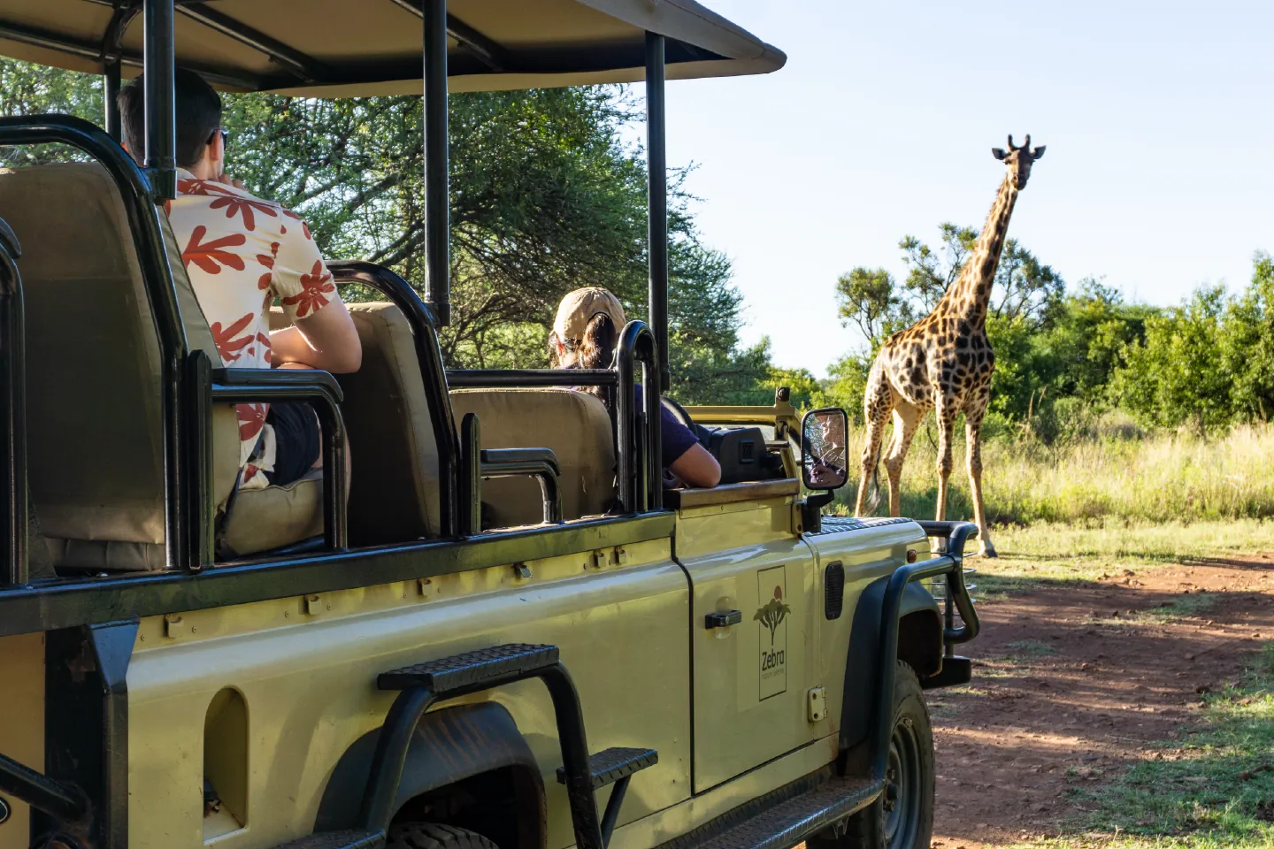 Open game viewing vehicle on a nature drive at Zebra Nature Reserve.