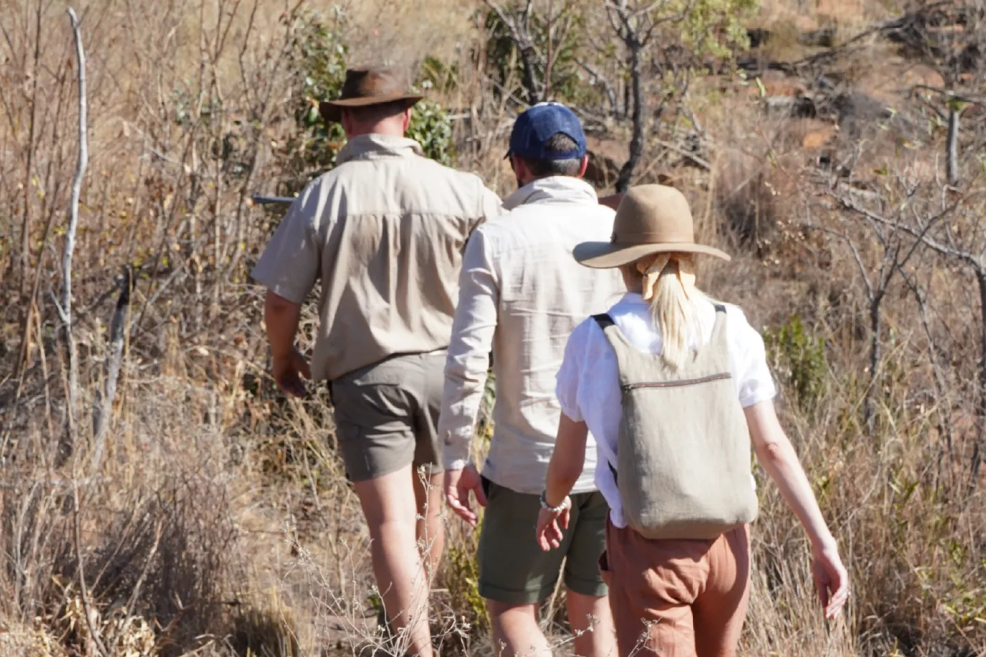 Guest hiking on a bush trail through the Zebra Nature Reserve.