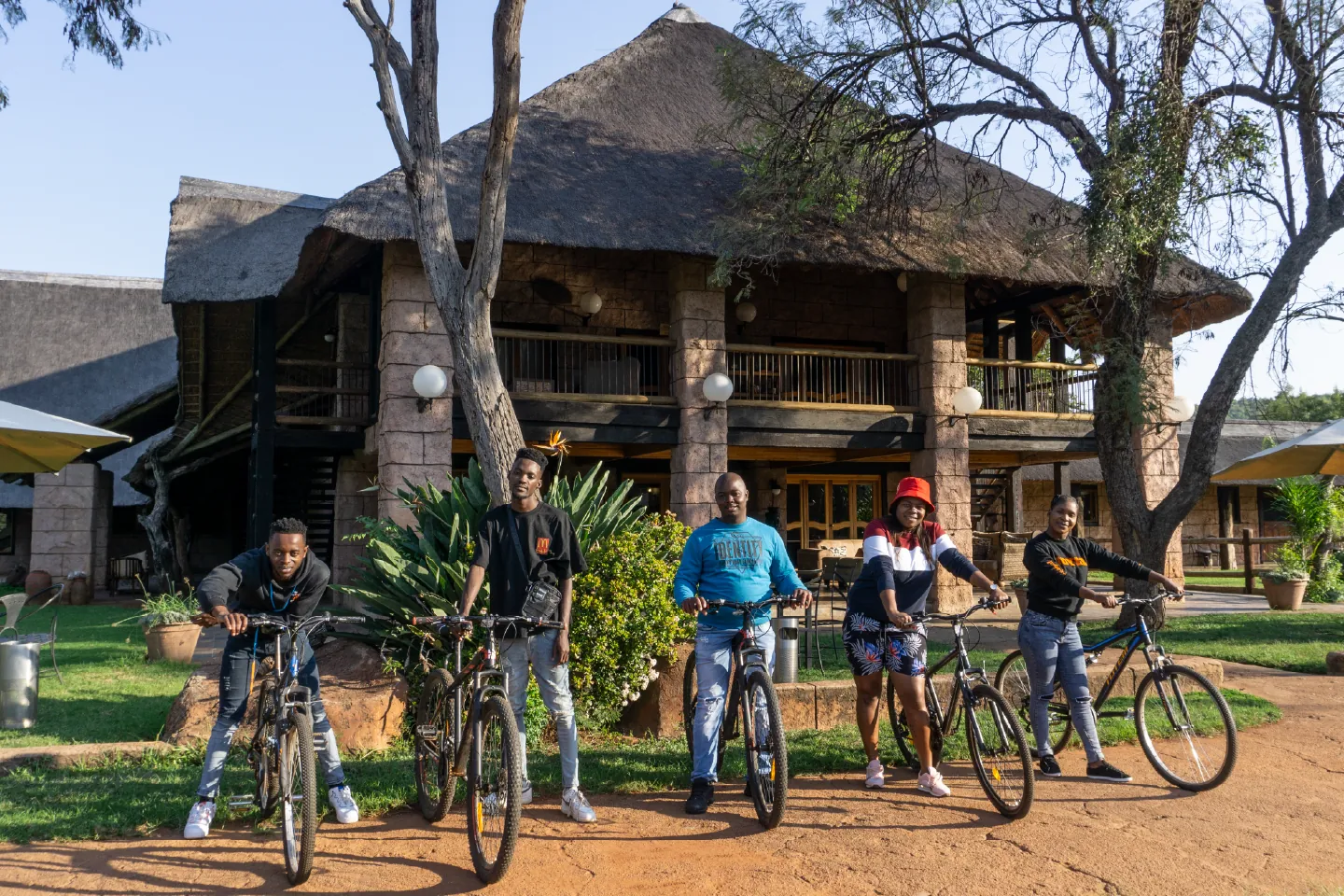 Mountain biker riding a trail through the bushveld at Zebra Nature Reserve.