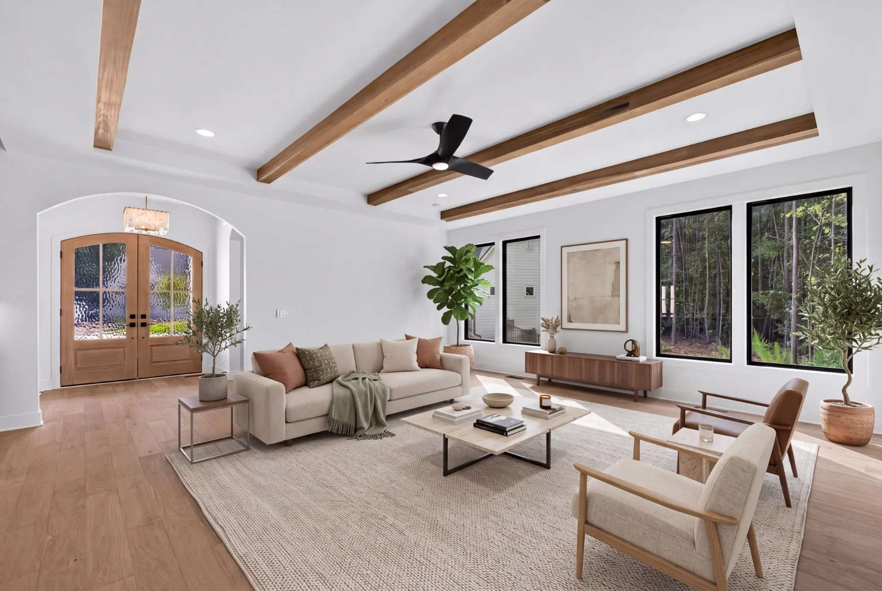 Virtually staged living room in an Apex home