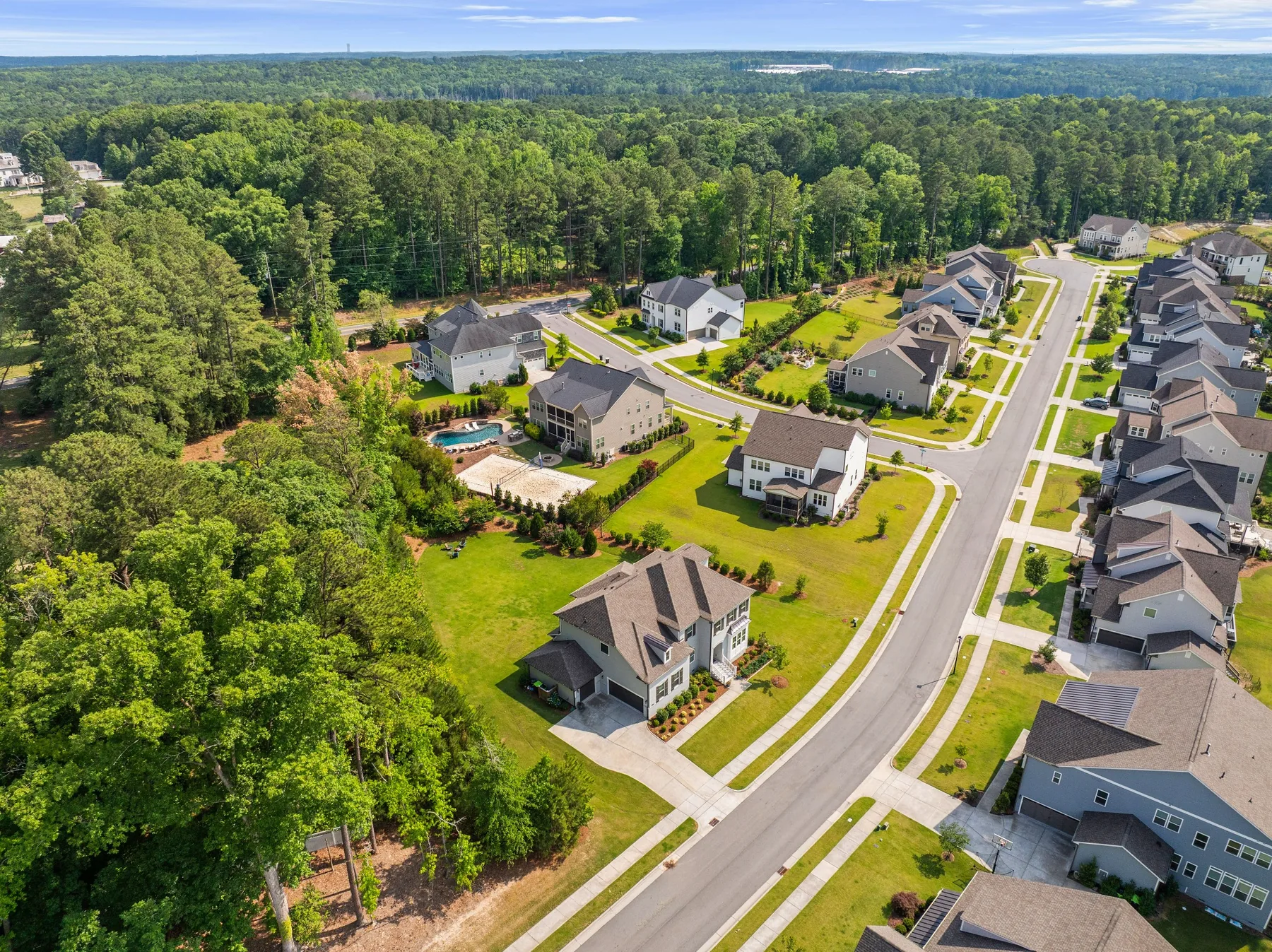 Aerial view of a residential neighborhood in Apex, North Carolina