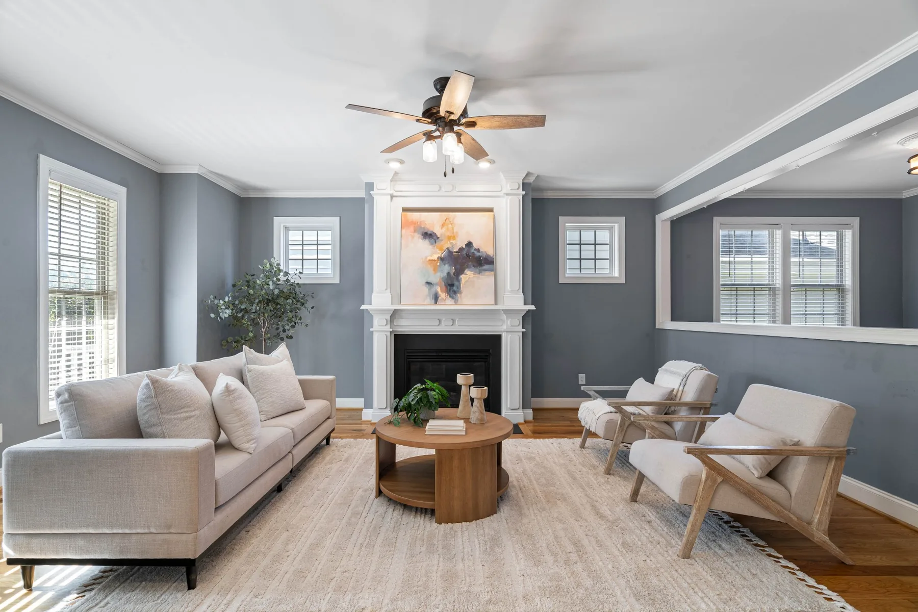 Bright living room photographed in a Holly Springs, North Carolina home