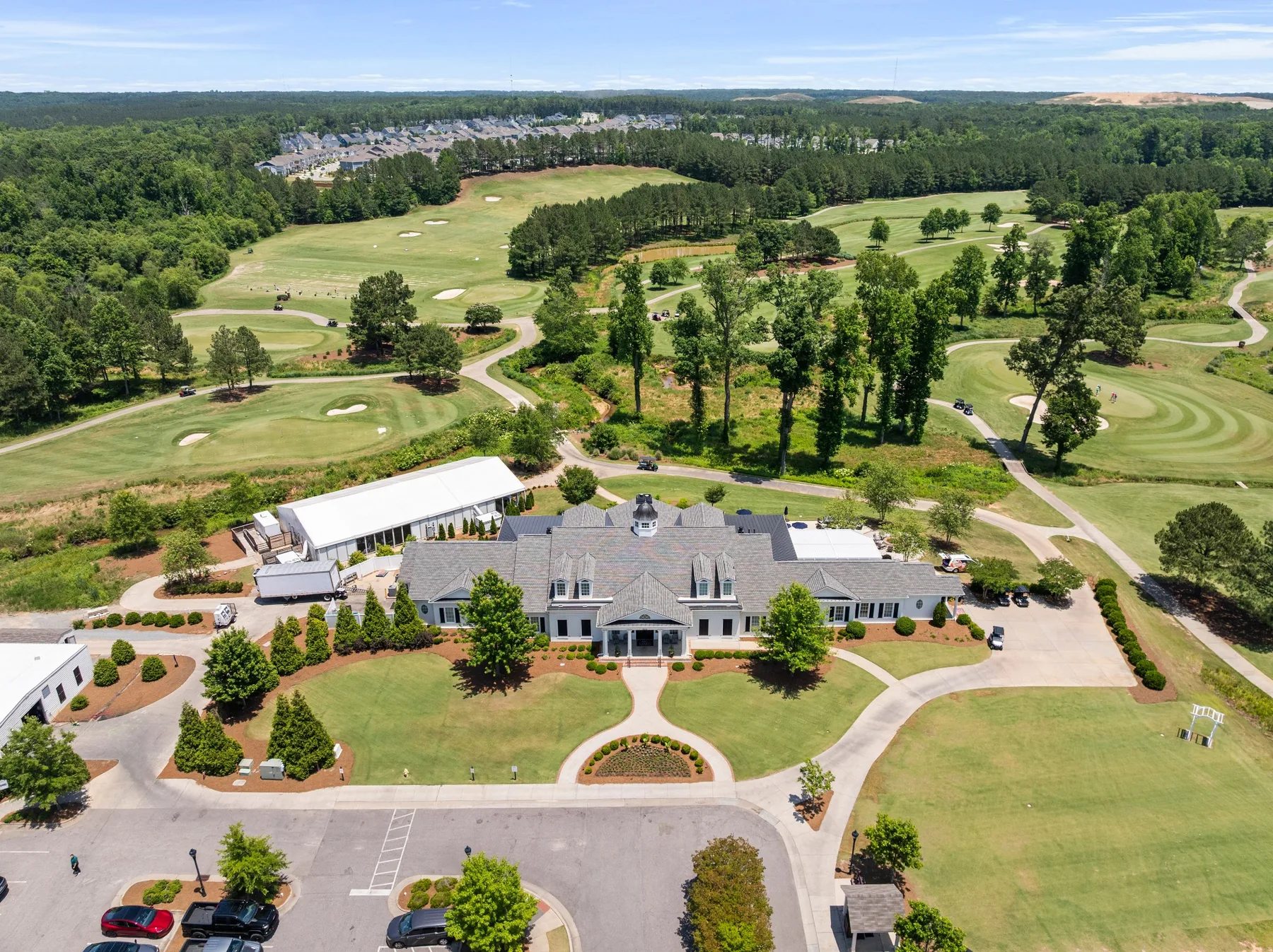 Aerial view of a golf course community in Holly Springs, North Carolina