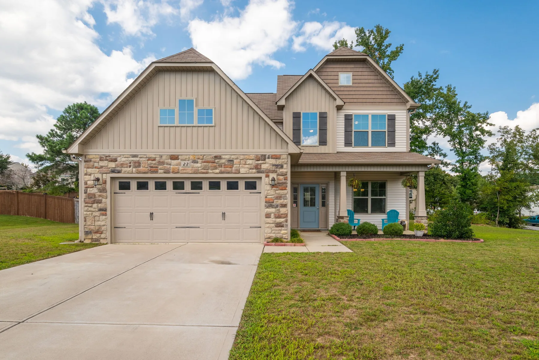 Two-story home exterior photographed in Clayton, North Carolina