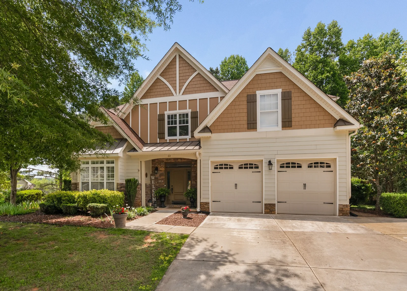 Two-story home exterior photographed in Garner, North Carolina